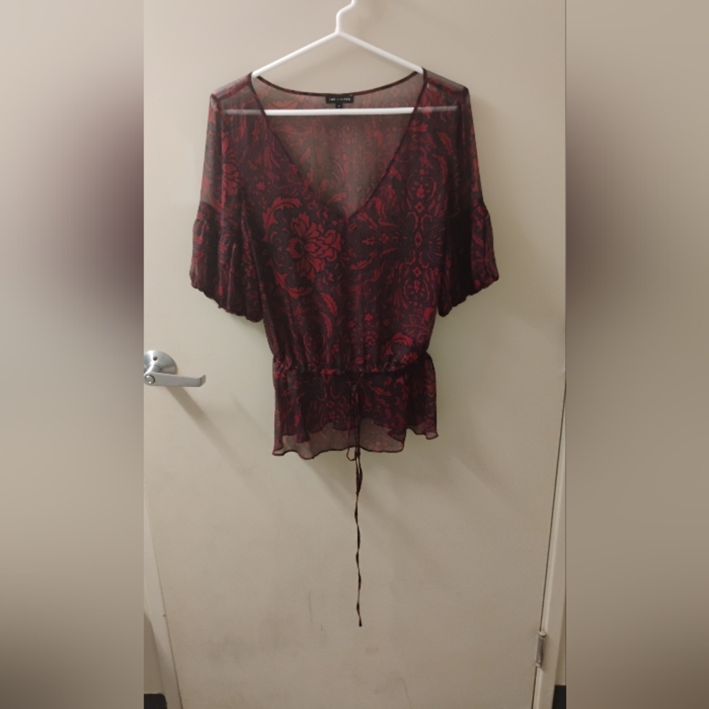 Vintage 2000s The Limited Silk Printed Sheer V Neck Short Sleeve Top Sz M